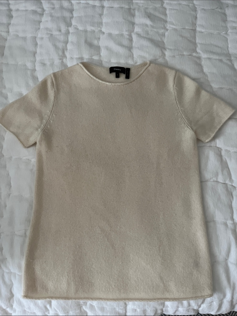 Theory Cream Cashmere Short-Sleeve Knit Tee